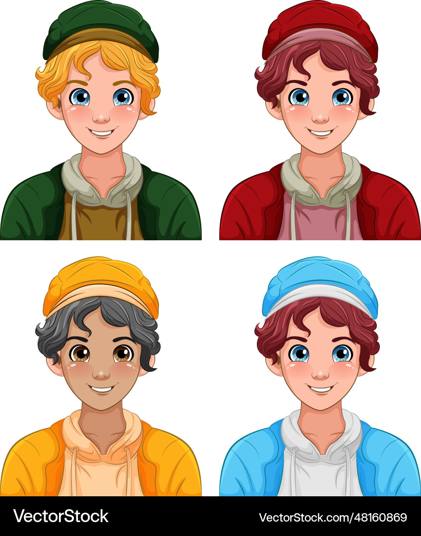 Männer teen Cartoon tragen Hut Set Männer teen Cartoon tragen Hut Set vektorbild