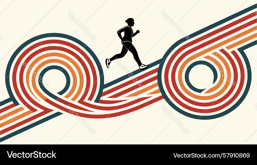 Runner on abstract retro striped path dynamic Vector Image