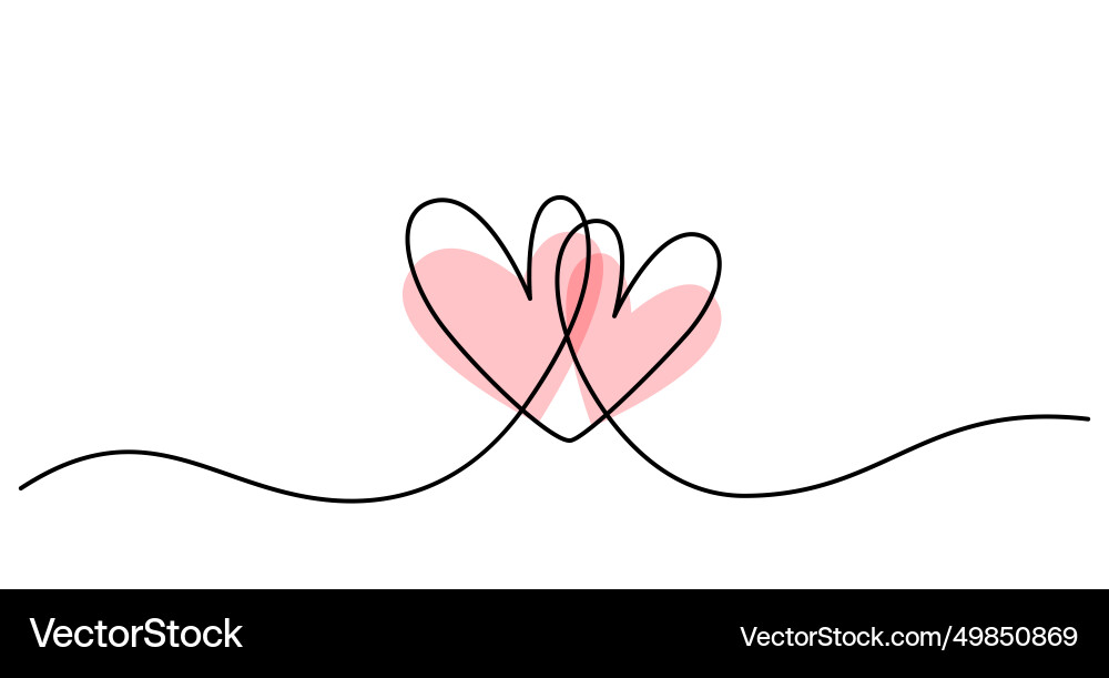 Two hearts in simple one line style and color Two hearts in simple one line style and color vector image
