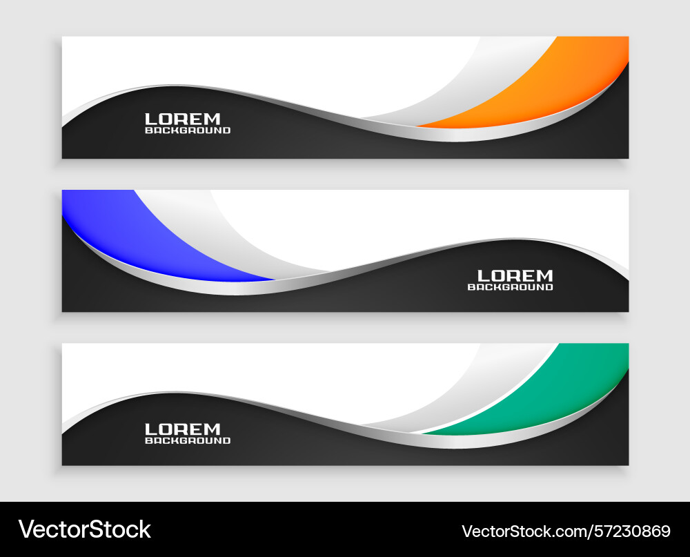 Wavy style wide web header template in set vector image