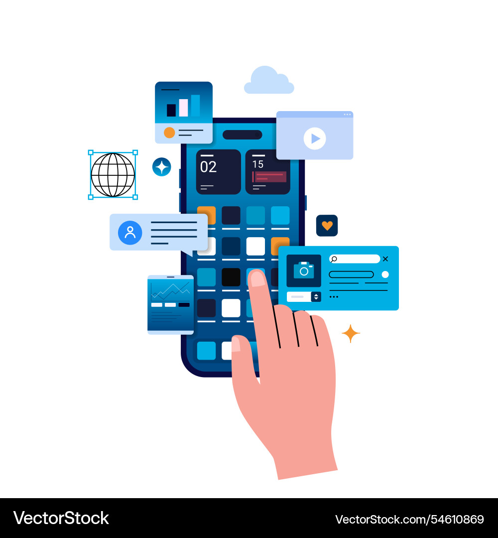 Working with data on your smartphone Working with data on your smartphone vector image