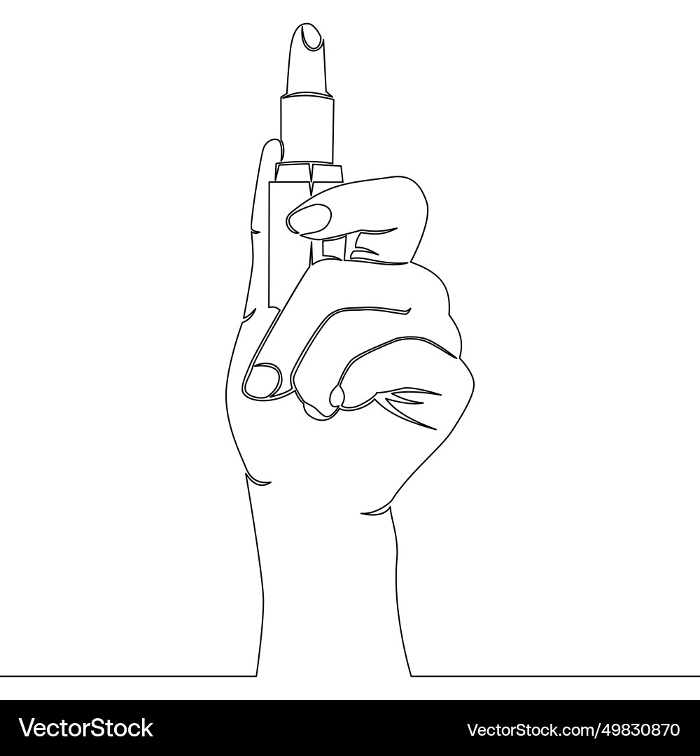 Continuous line drawing hand holding lipstick Continuous line drawing hand holding lipstick vector image