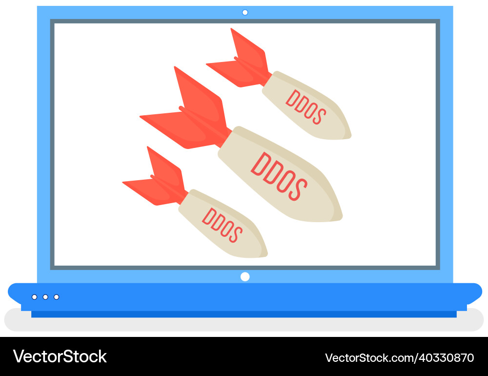 Ddos attack bombs on laptop screen distributed Ddos attack bombs on laptop screen distributed vector image