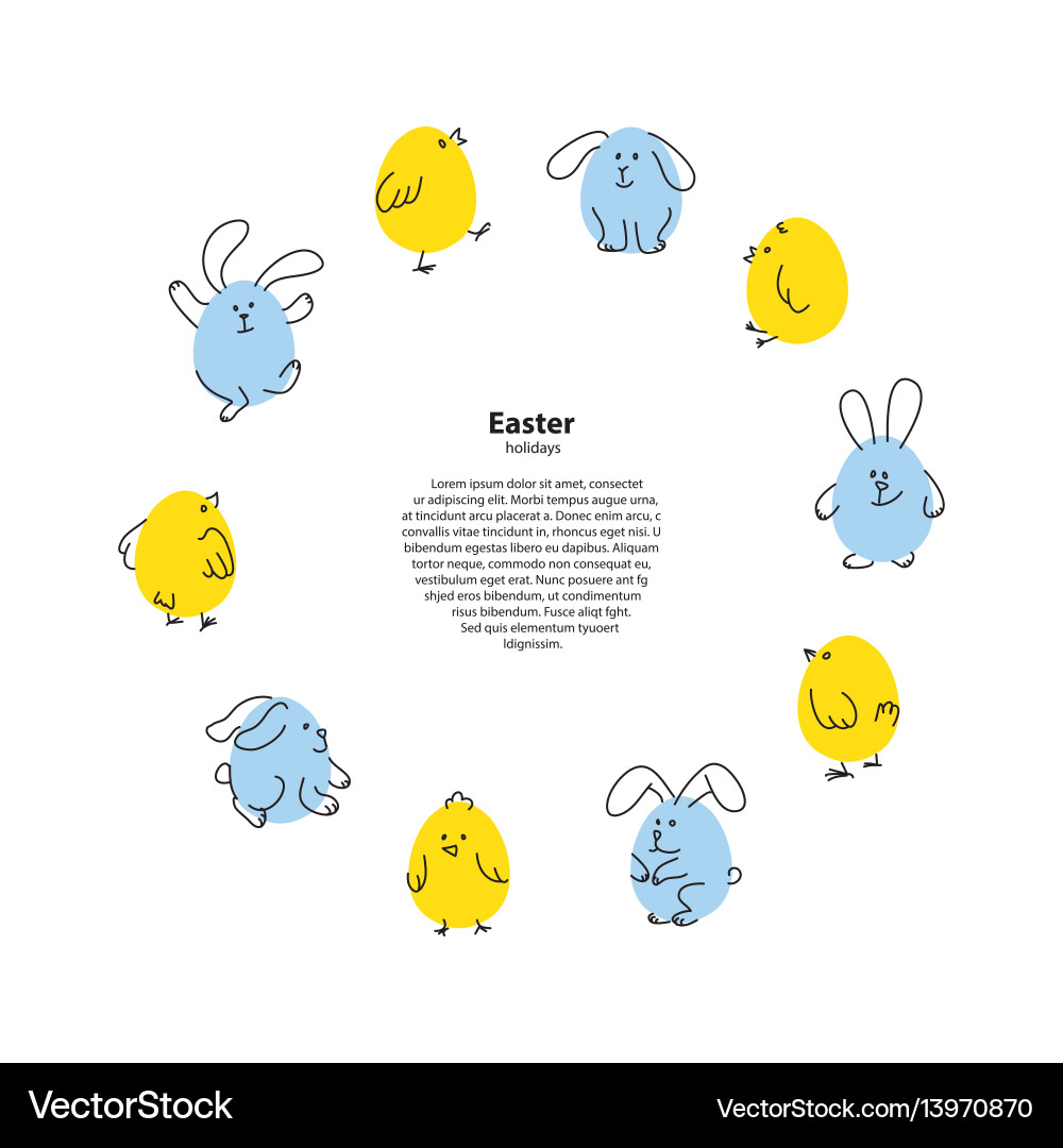 Easter round frame with funny bunnies and chicks Easter round frame with funny bunnies and chicks vector image