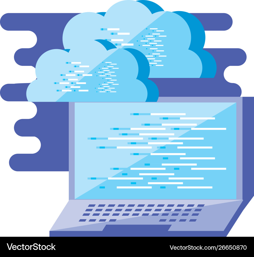 Laptop computer with clouds computing vector image