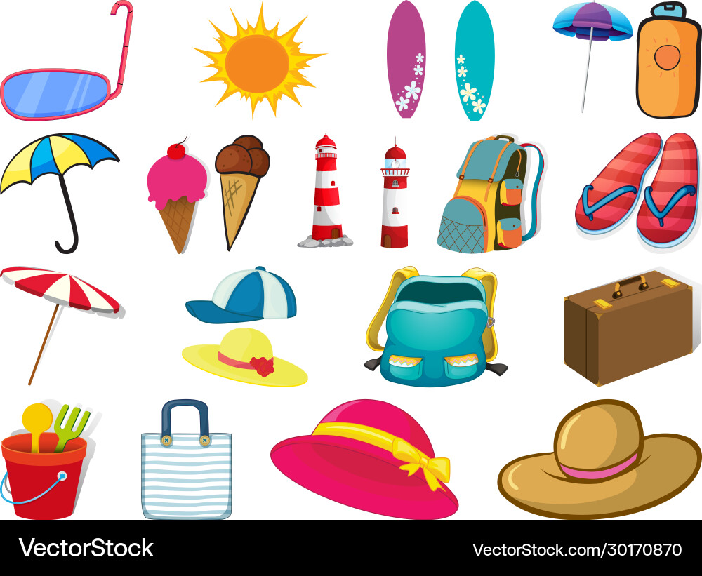 Large set different summer objects on white Vector Image
