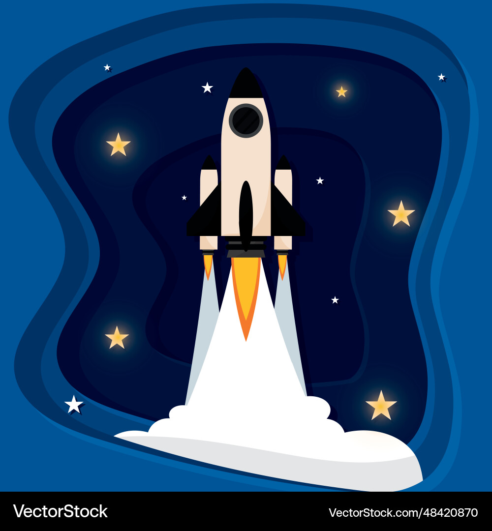 Layered view of outer space with a rocket ship vector image