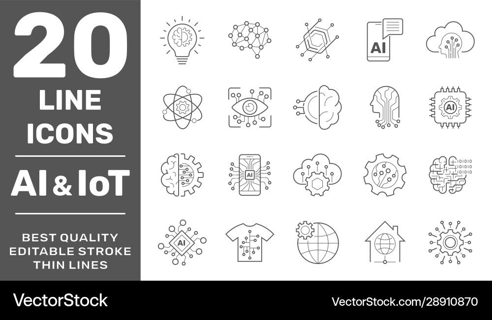 Machine learning and ai line icons set Machine learning and ai line icons set Vector Image