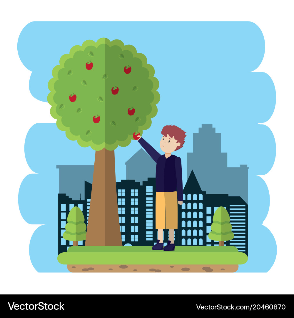 Man grabbing an apple from tree Vector Image