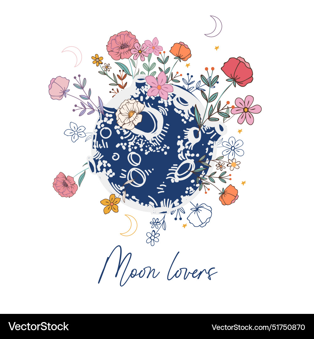 Mode Bekleidungsdruck mit Mond und Blumen Mode Bekleidungsdruck mit Mond und Blumen vektorbild
