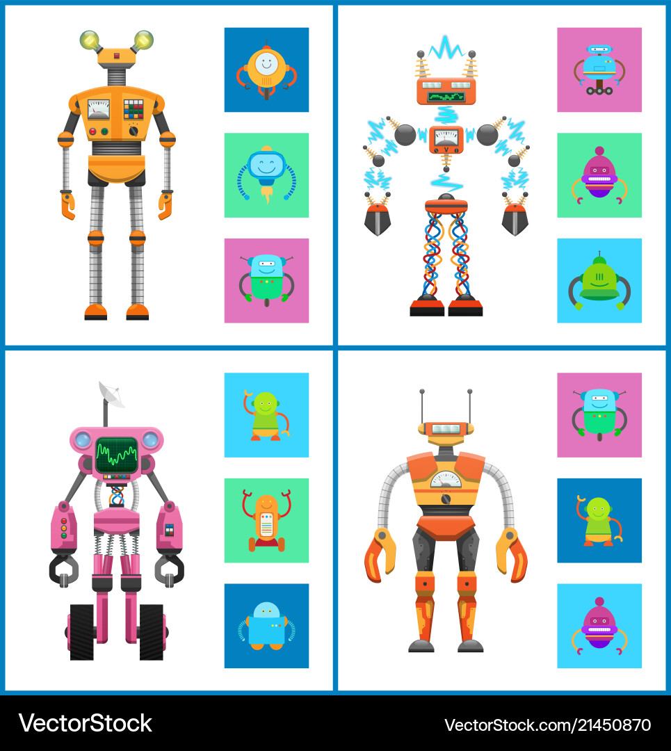 Robot and mechanisms set Robot and mechanisms set vector image