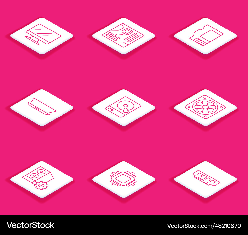 Set line computer monitor screen motherboard Set line computer monitor screen motherboard vector image
