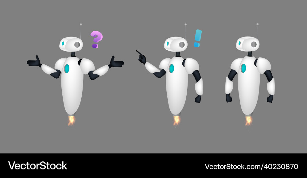 Set of white flying robots chat bots good for app Set of white flying robots chat bots good for app Vector Image