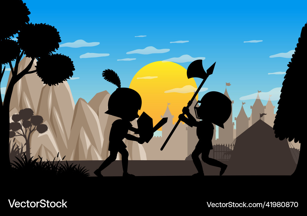 Silhouette scene with medieval Silhouette scene with medieval vector image