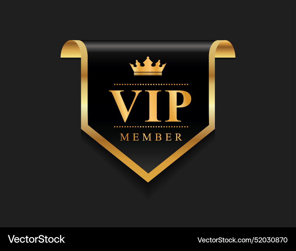 Vip member emblem black and gold isolated Vector Image