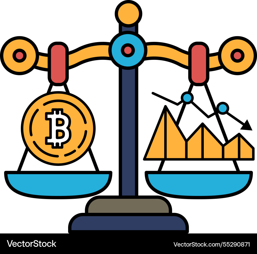 A scale with coin on one side and graph A scale with coin on one side and graph vector image