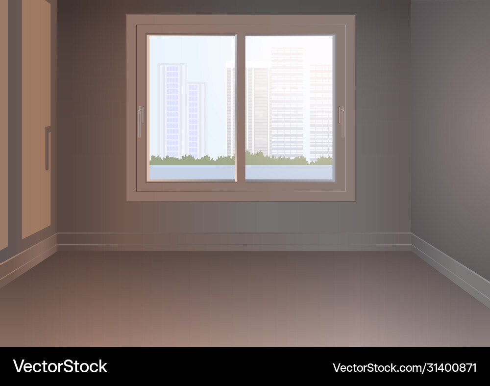 An empty room with a window and urban landscape Vector Image