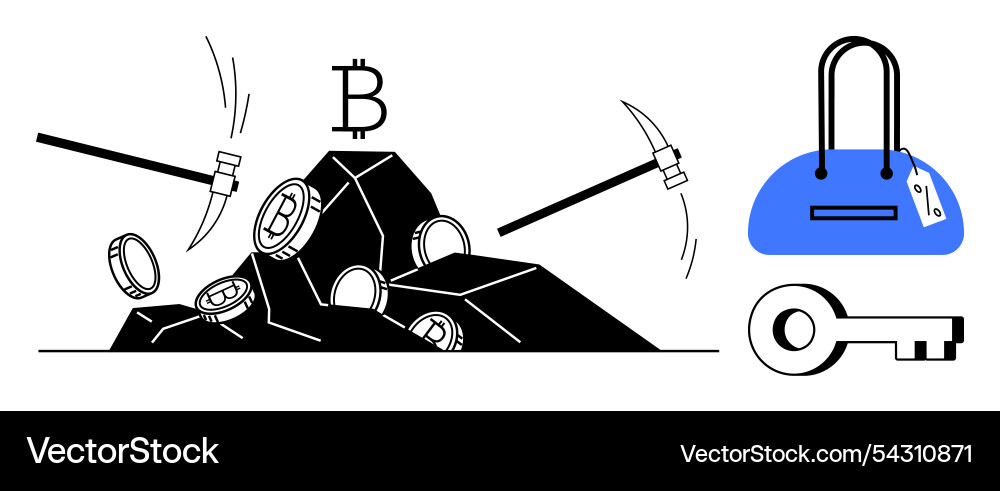 Bitcoin mining with pickaxes wallet and security Vector Image