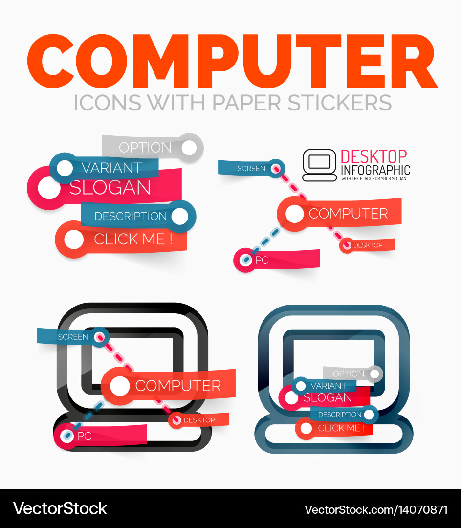 Diagram elements set of pc computer icons vector image