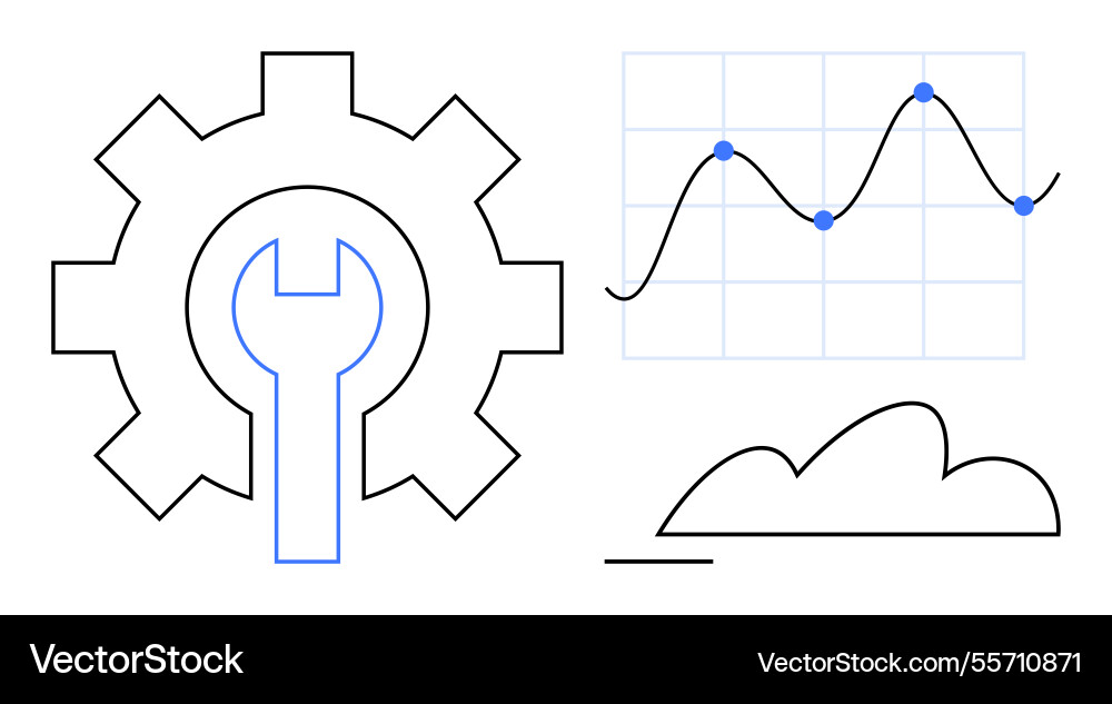 Gear with wrench data analytics graph Gear with wrench data analytics graph Vector Image