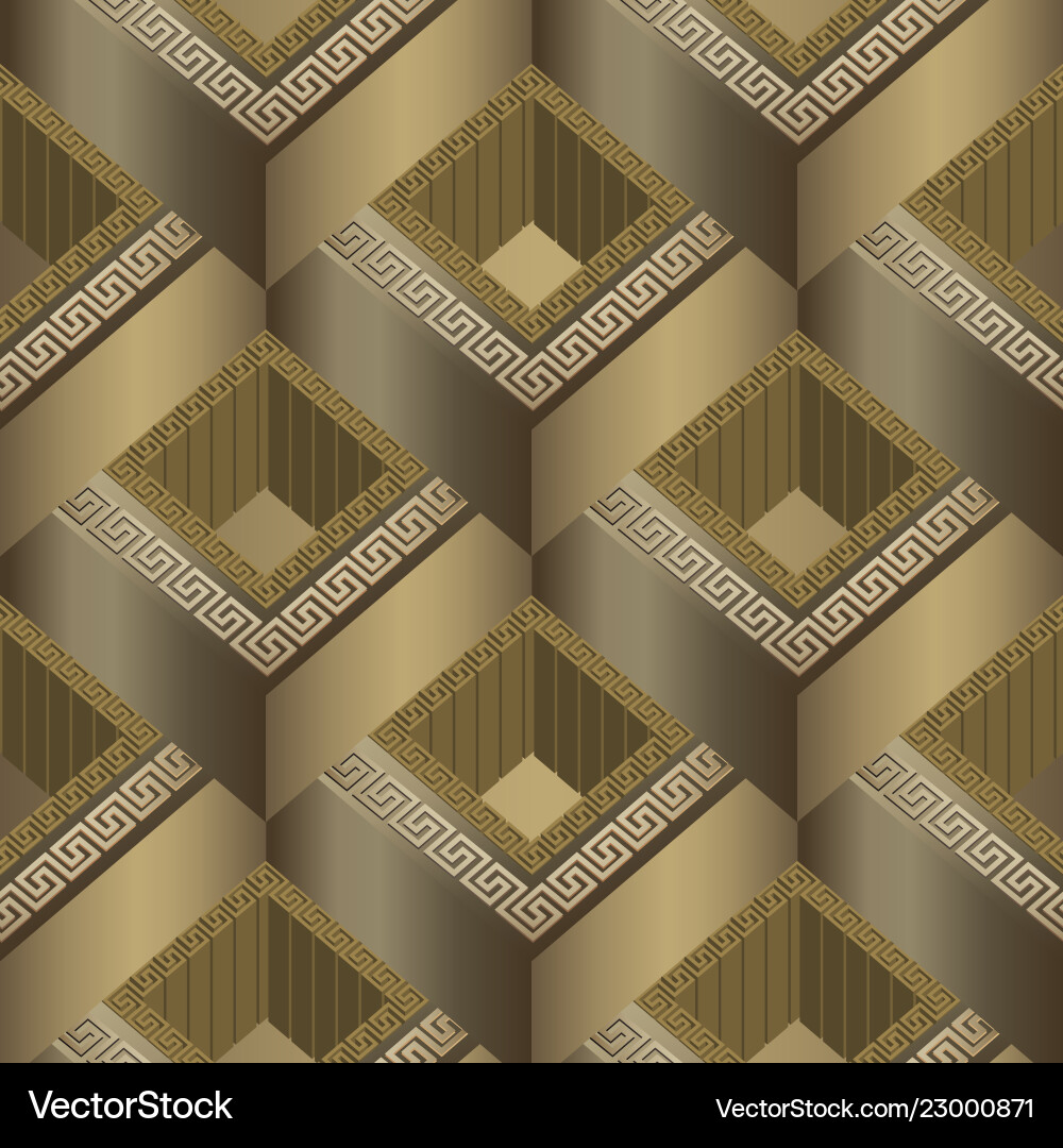 Geometric tiled 3d greek seamless pattern Vector Image