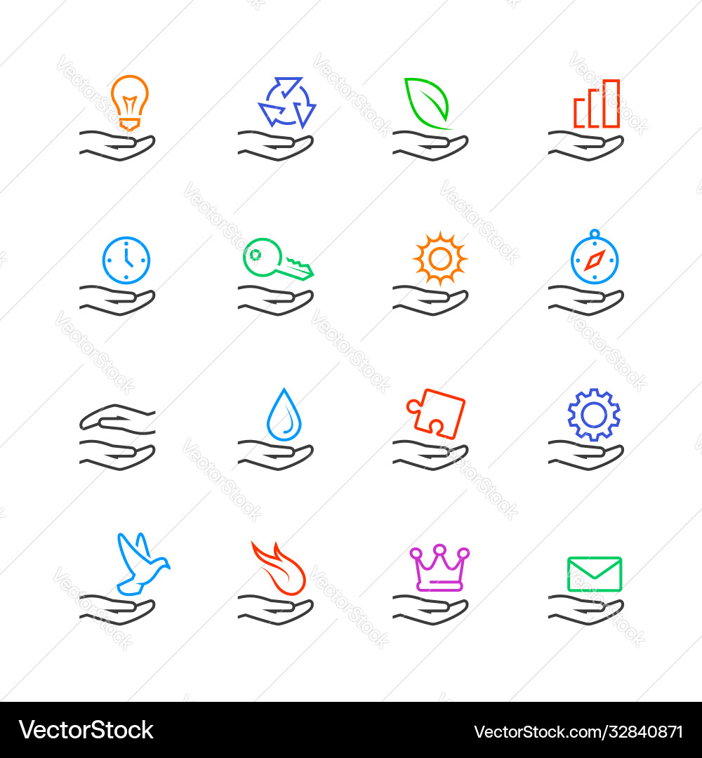 Hand & Object Concept Icons - Line Style vector image