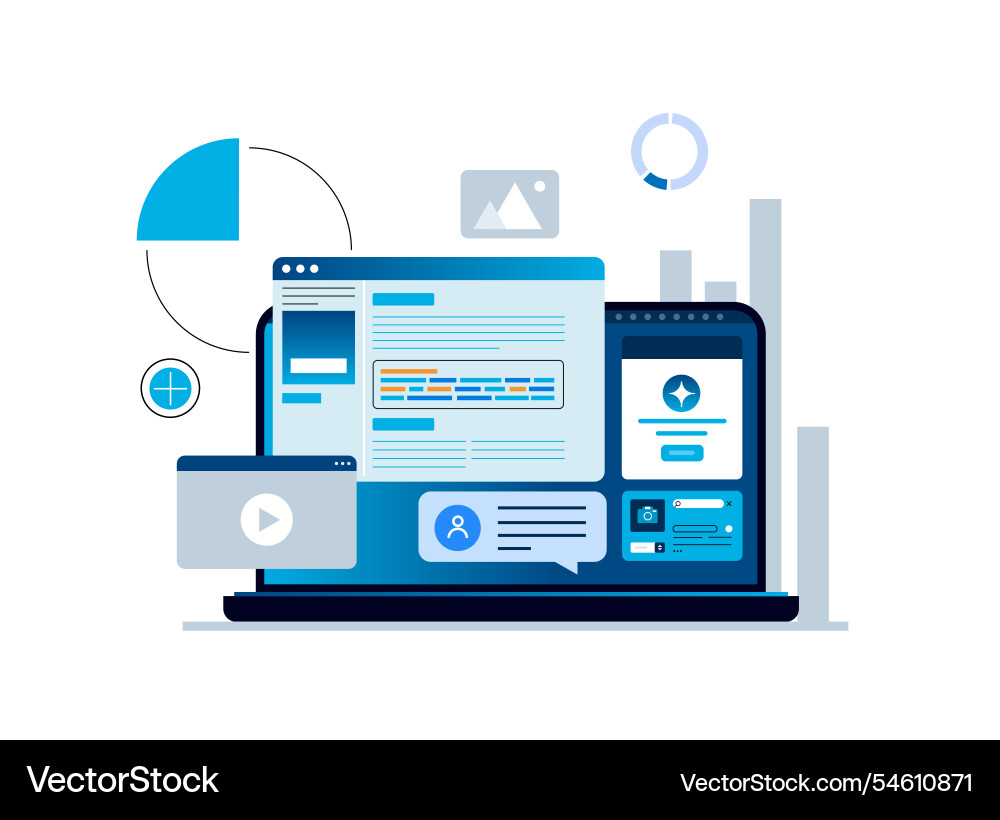 Laptop with databases and work projects Laptop with databases and work projects vector image