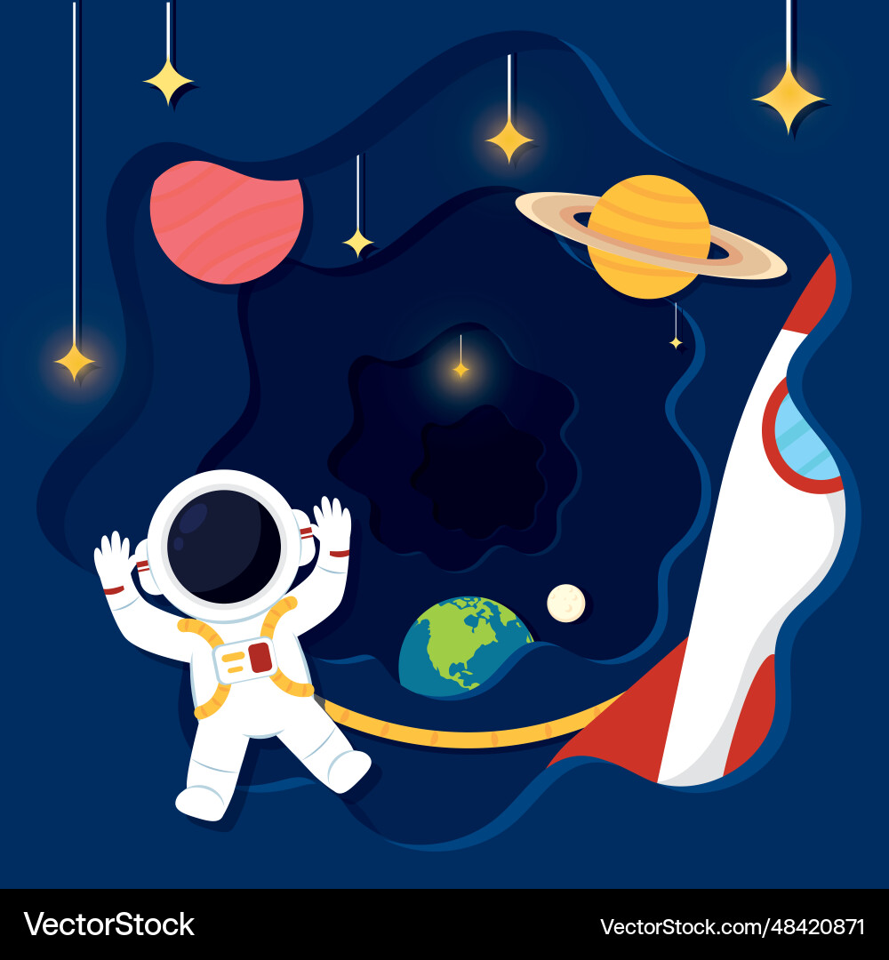 Layered view of outer space with an astronaut vector image