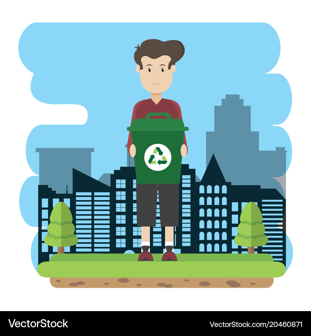 Man with recycle can Vector Image