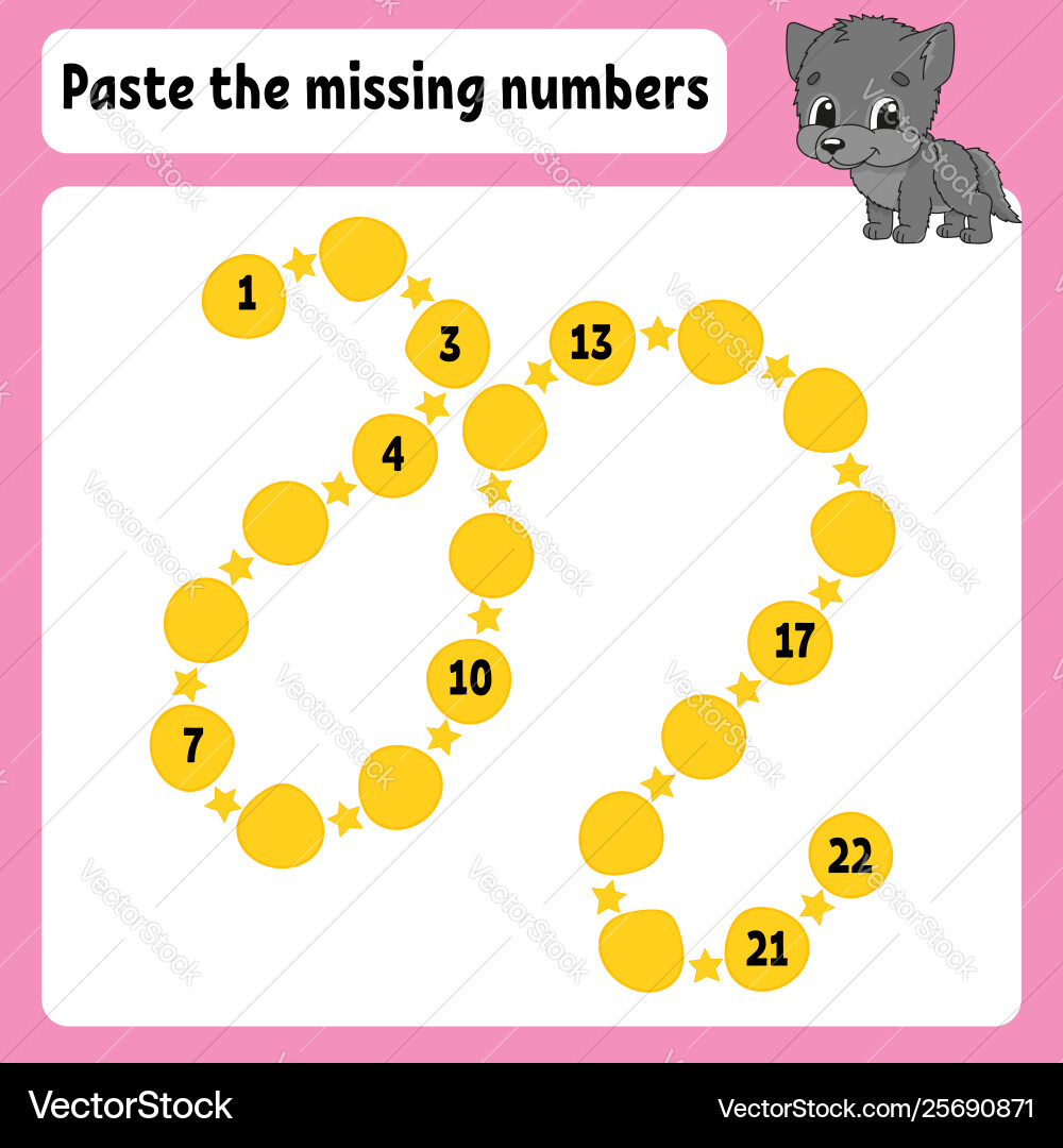 Paste missing numbers handwriting practice vector image
