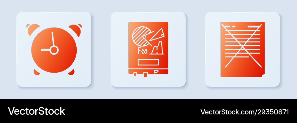 Set board with graph chart alarm clock and exam Set board with graph chart alarm clock and exam Vector Image