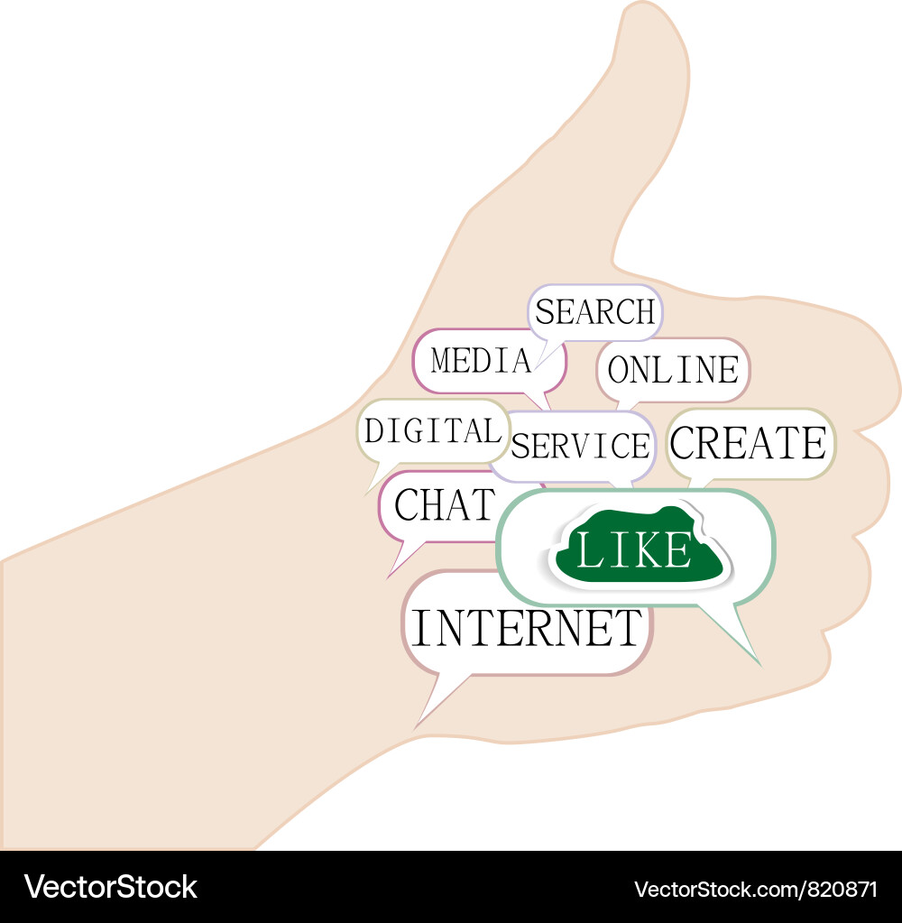 Thumbs up symbol of text keywords on like themes Vector Image