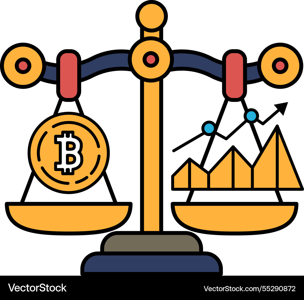 A scale with coin on one side and graph A scale with coin on one side and graph vector image
