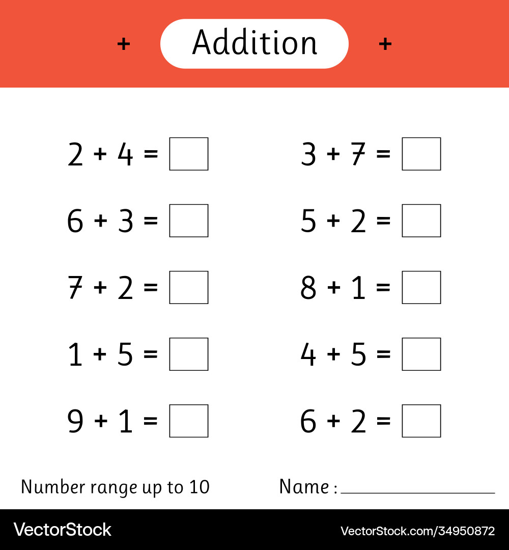 Addition number range up to 10 mathematics math Addition number range up to 10 mathematics math Vector Image