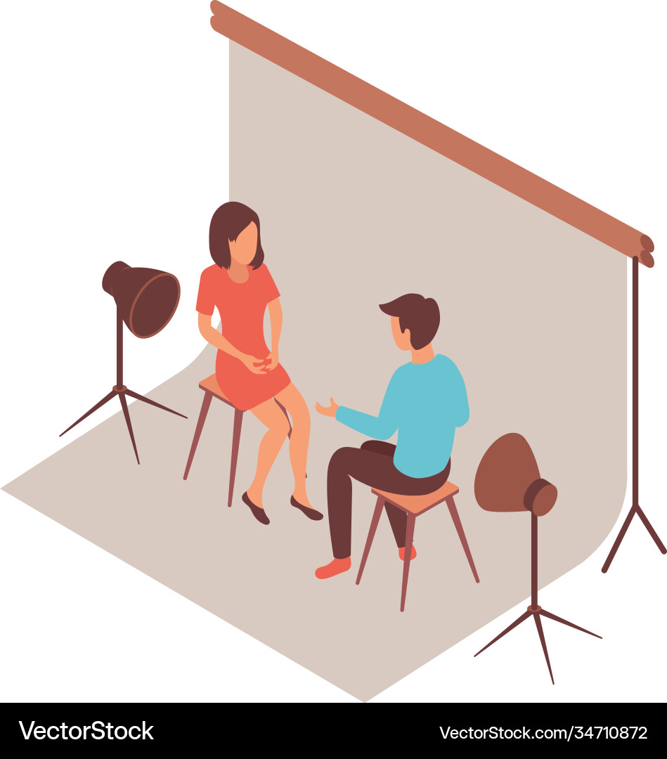 Blogger interview isometric composition vector image