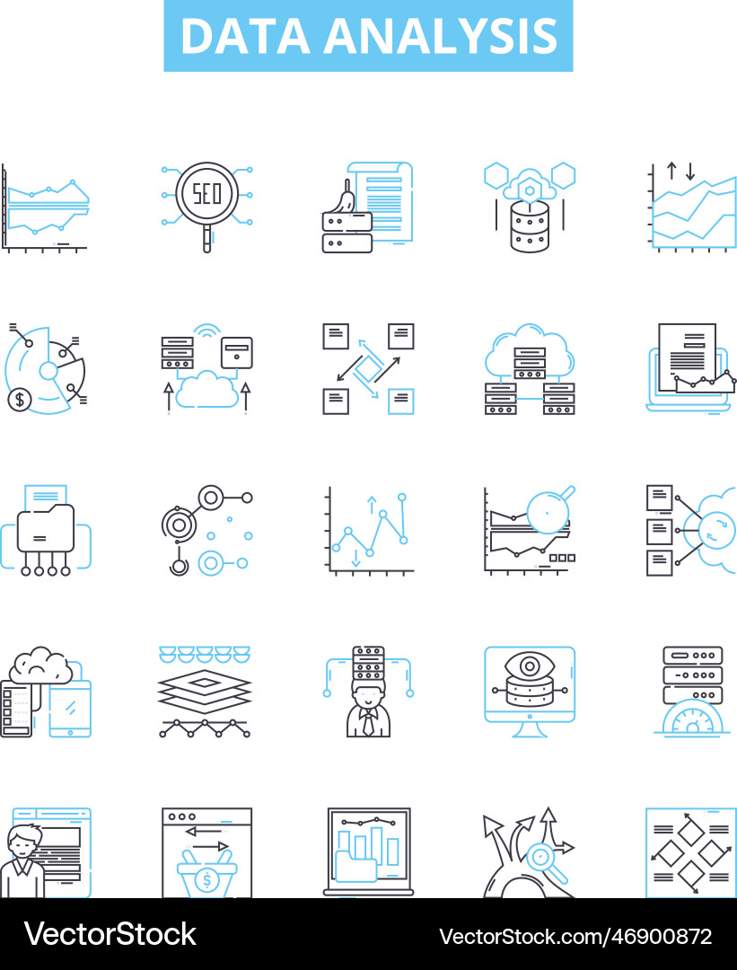Data analysis line icons set analytics Data analysis line icons set analytics vector image