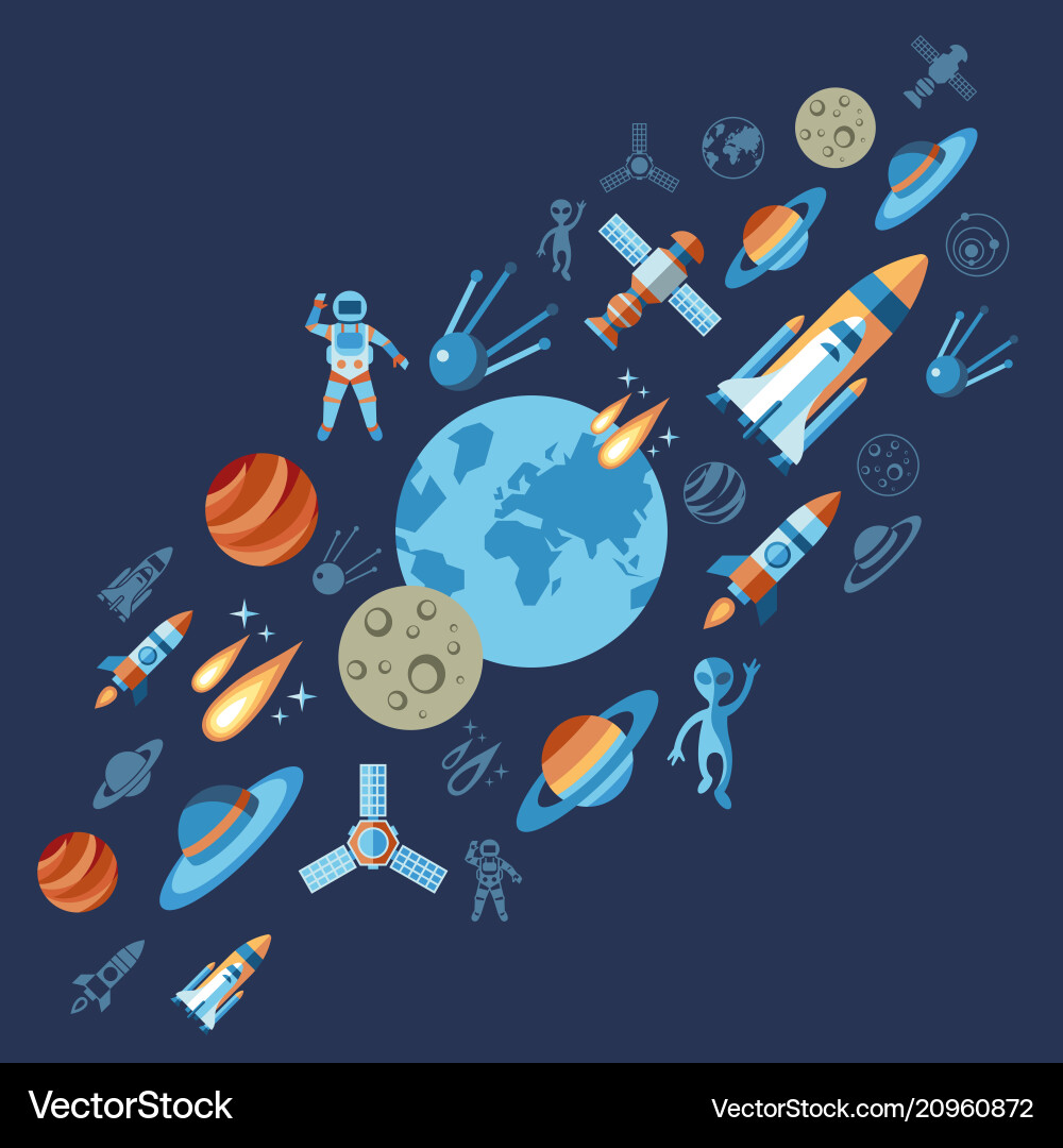 Digital line icons set space and rockets Digital line icons set space and rockets vector image