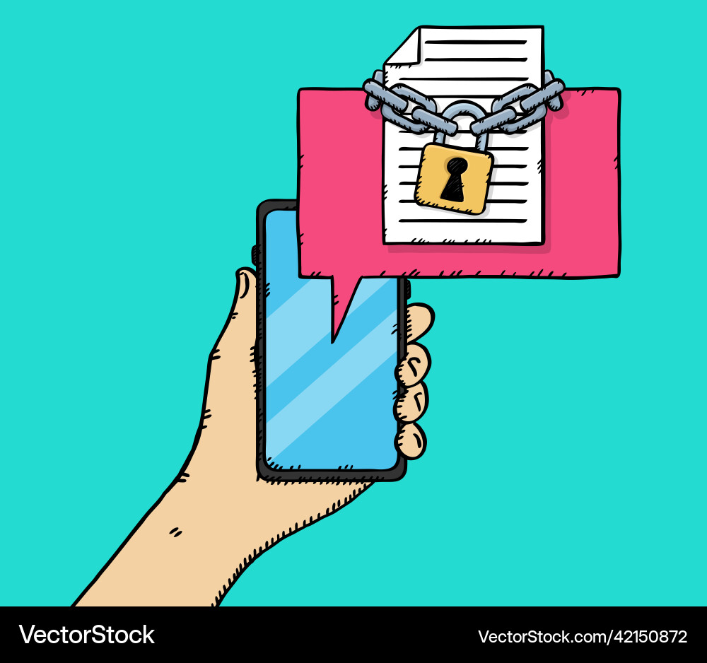 Document file locked with chains showing on mobile Document file locked with chains showing on mobile vector image