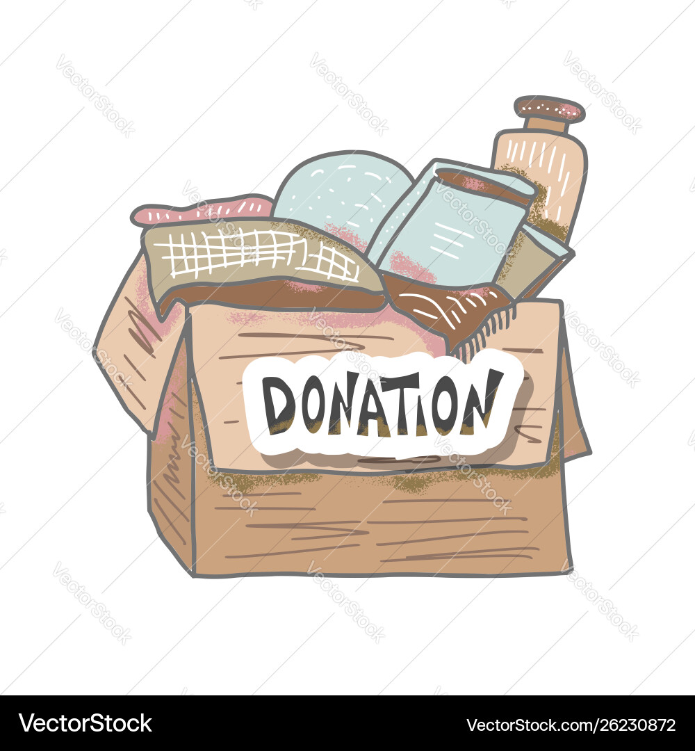 Donation concept box with stuff and text Vector Image