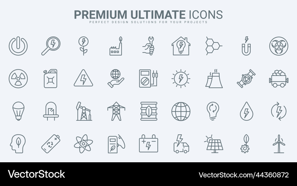 Electric power plant energy thin line icons set Electric power plant energy thin line icons set Vector Image