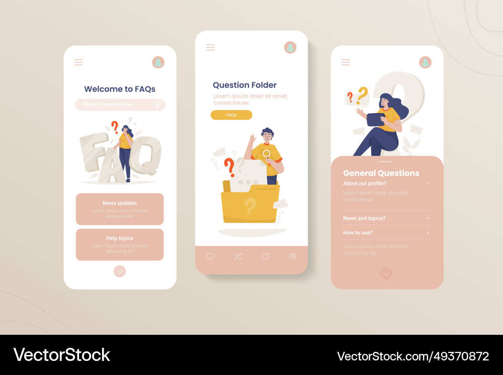 Faq page onboard mobile ui screen template Vector Image