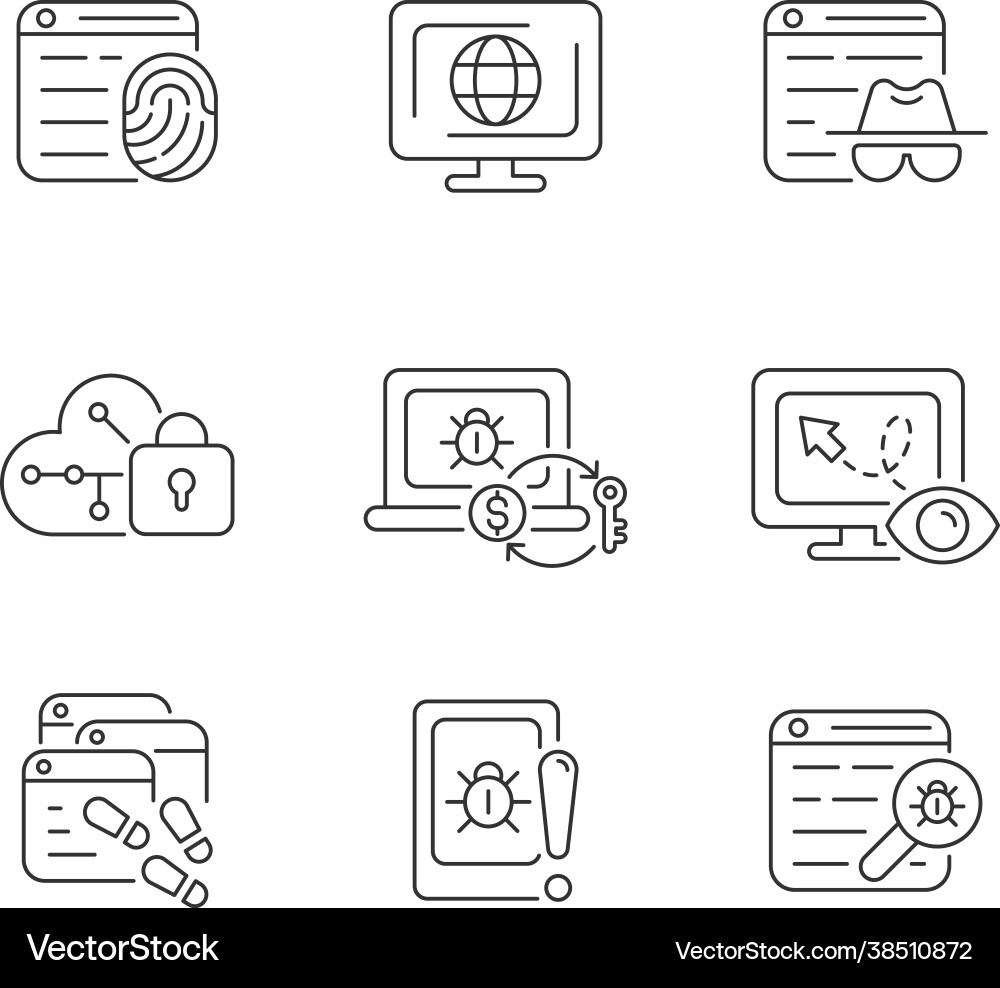 Online behavior monitoring linear icons set vector image