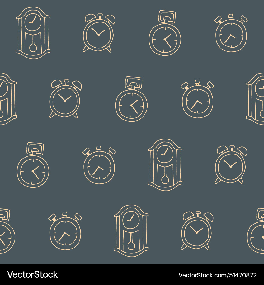 Outline collection of clock seamless pattern Outline collection of clock seamless pattern vector image