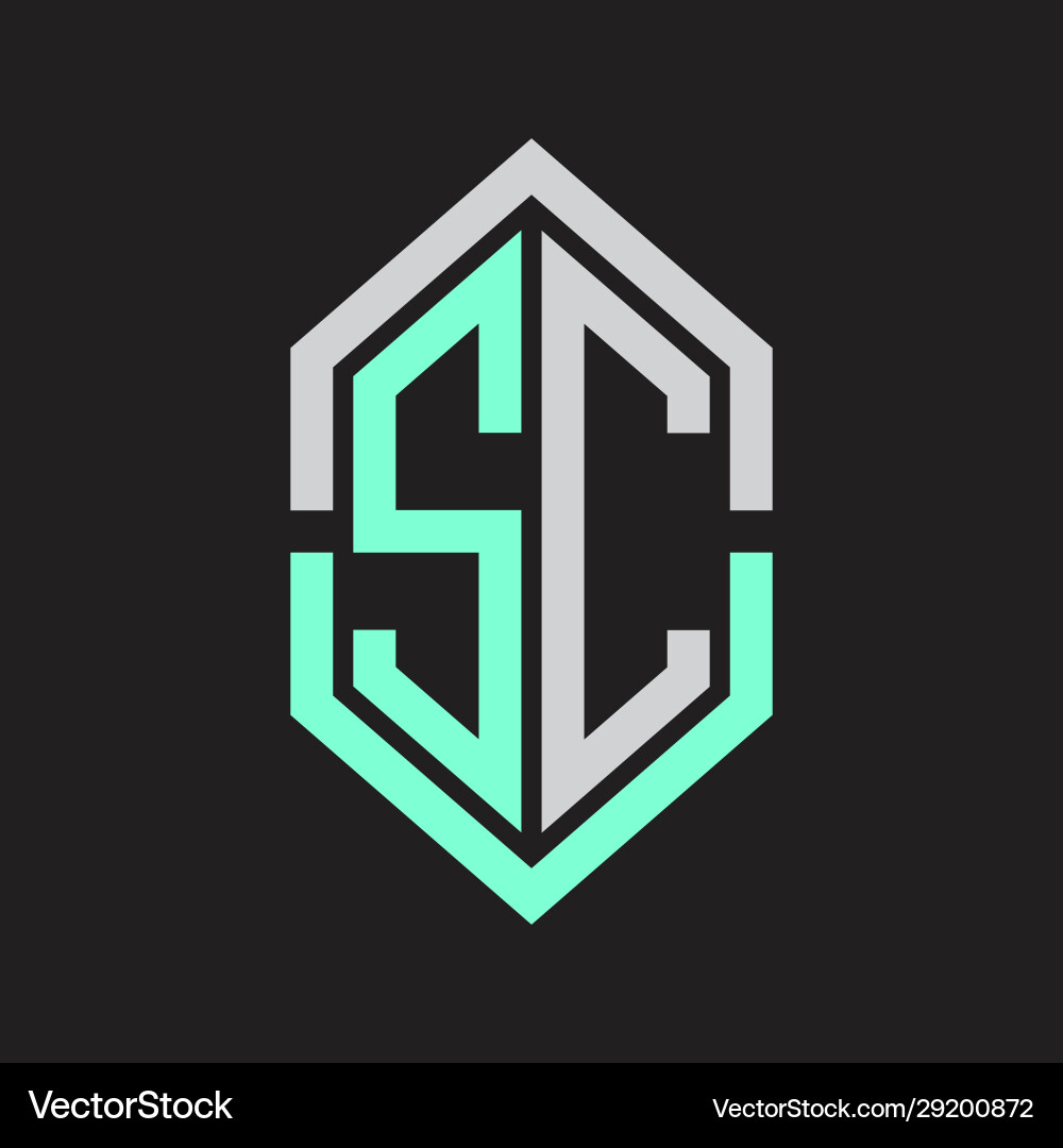 Sc logo monogram with hexagon shape and outline vector image