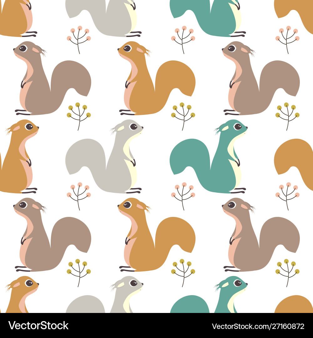 Seamless pattern with squirrel and berries vector image