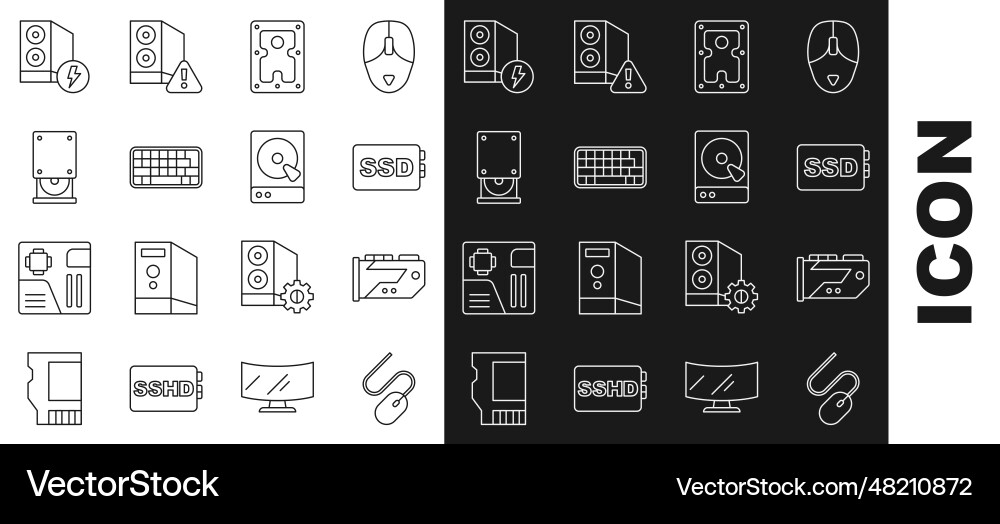 Set line computer mouse video graphic card ssd Set line computer mouse video graphic card ssd vector image