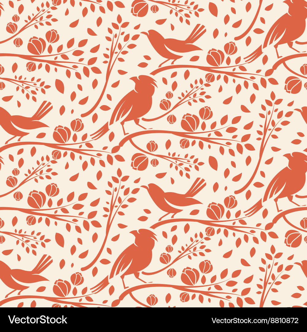 Spring Birds Branch Pattern vector image