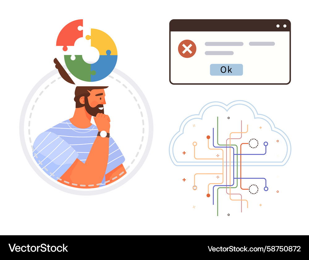 Tech Problem Solving - Error & Puzzle Vector Image