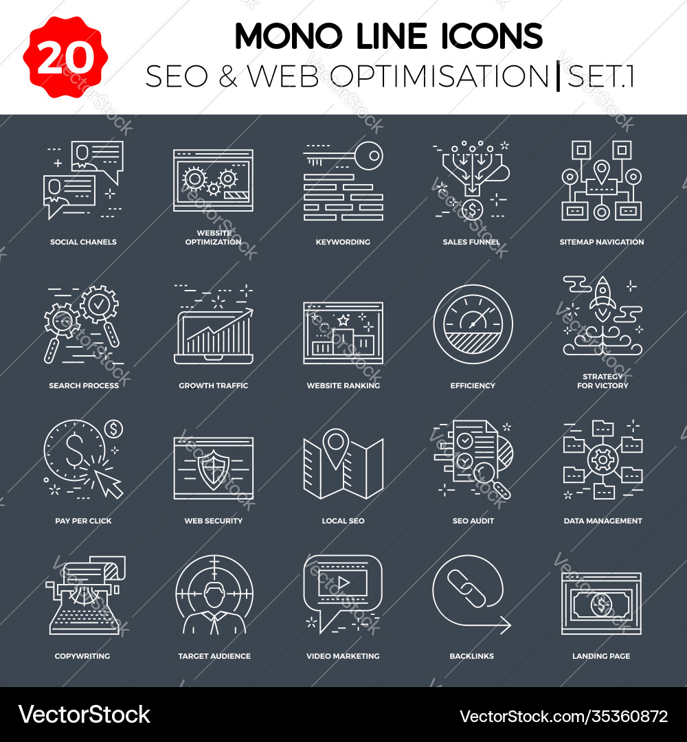 Thin line icons set search engine optimization Thin line icons set search engine optimization vector image