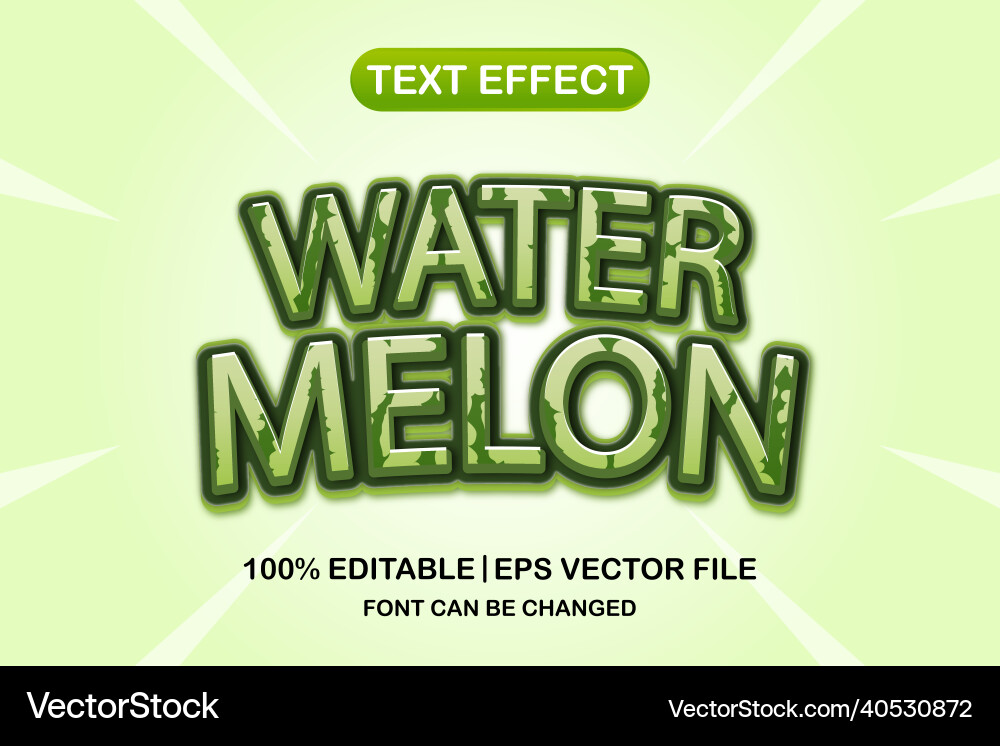 Watermelon 3d editable text effect Vector Image